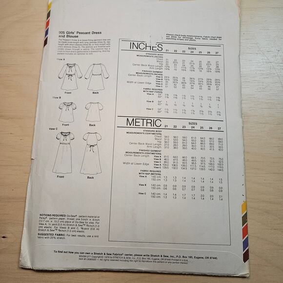 1979 Vintage 905 Girl's Peasant Dress & Blouse Stretch and Sew Chest Size 21-27 - Picture 8 of 8
